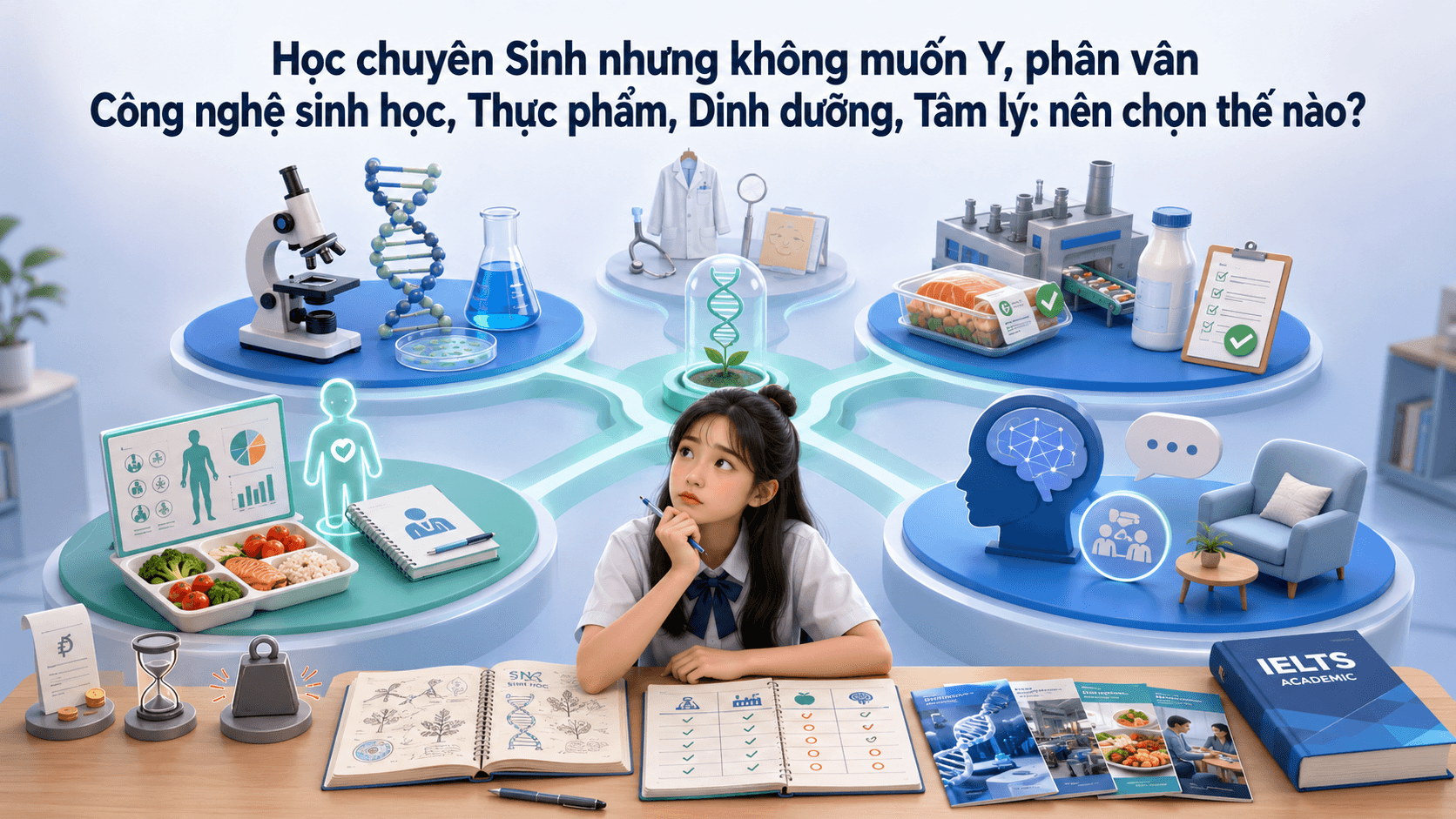 Học chuyên Sinh nhưng không muốn Y, phân vân Công nghệ sinh học, Thực phẩm, Dinh dưỡng, Tâm lý: nên chọn thế nào?